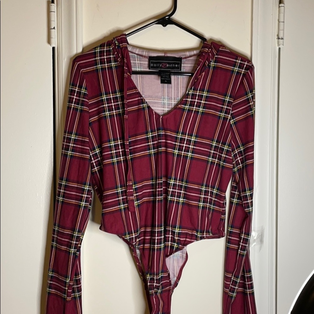 Wine Plaid Bodysuit XL NWOT
